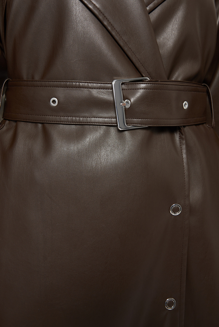 Brown Vegan Leather Trench Coat